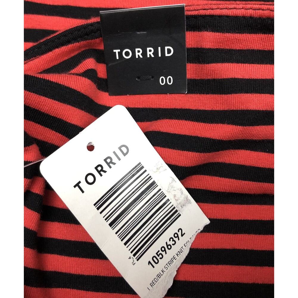 Torrid Pencil Skirt Size 00 Woman 10/12 Red Black Stripe Foldover Stretch Knit - Picture 6 of 9